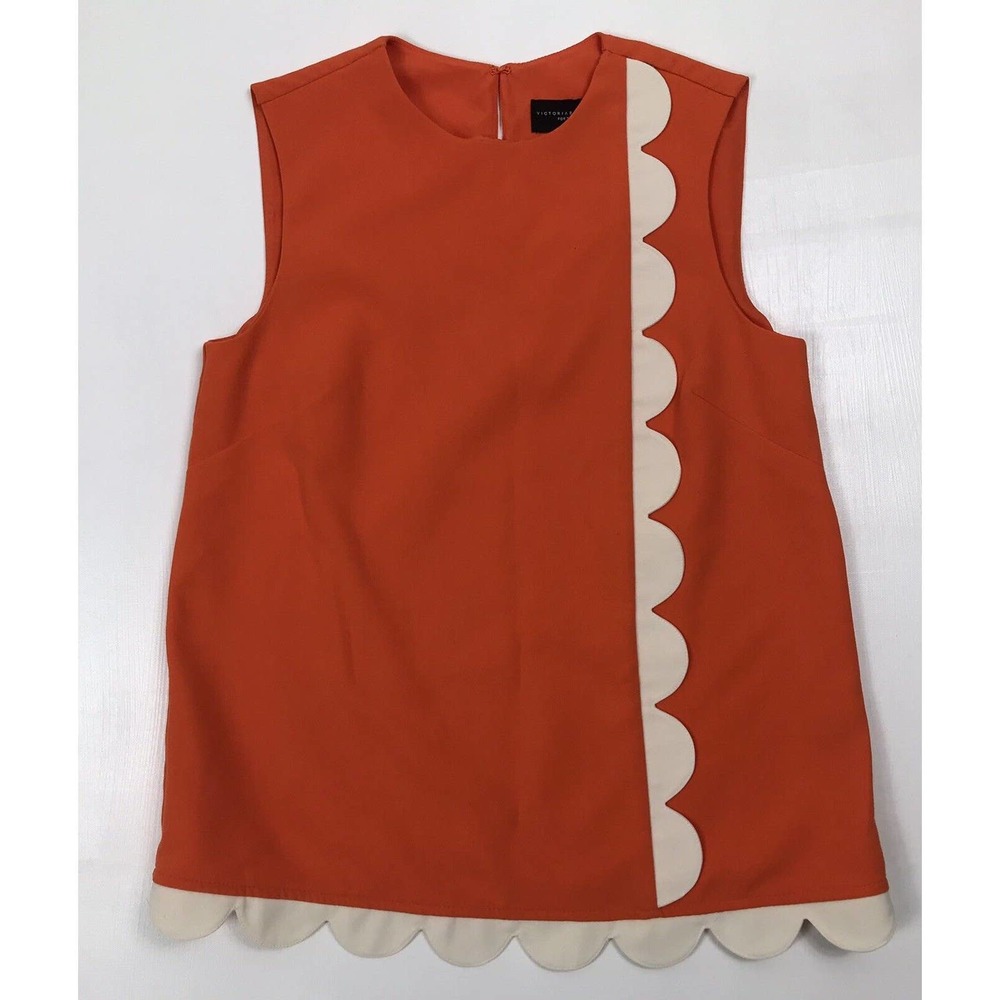 Victoria Beckham For Target Womens Size XS Scalloped Top Orange Cream Sleeveless